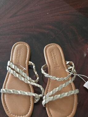 3 For $40 Braided Metallic Leather Slide Sandals - Gold